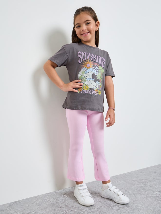 Styli Girls Graphic Print T-Shirt and Flared Leggings Set - Image 2