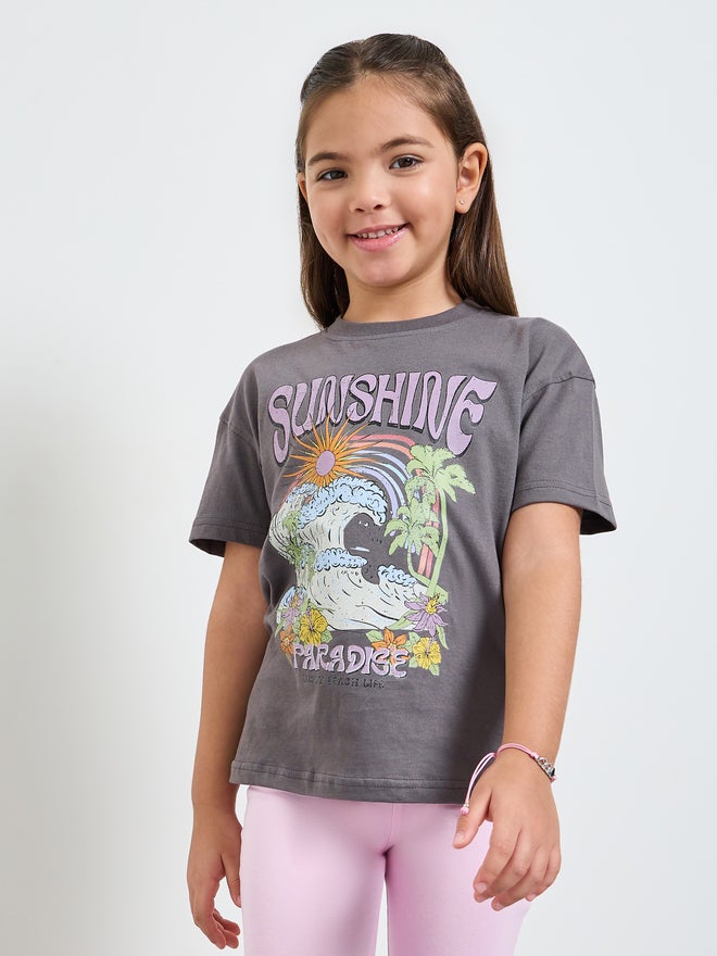 Styli Girls Graphic Print T-Shirt and Flared Leggings Set - Image 3