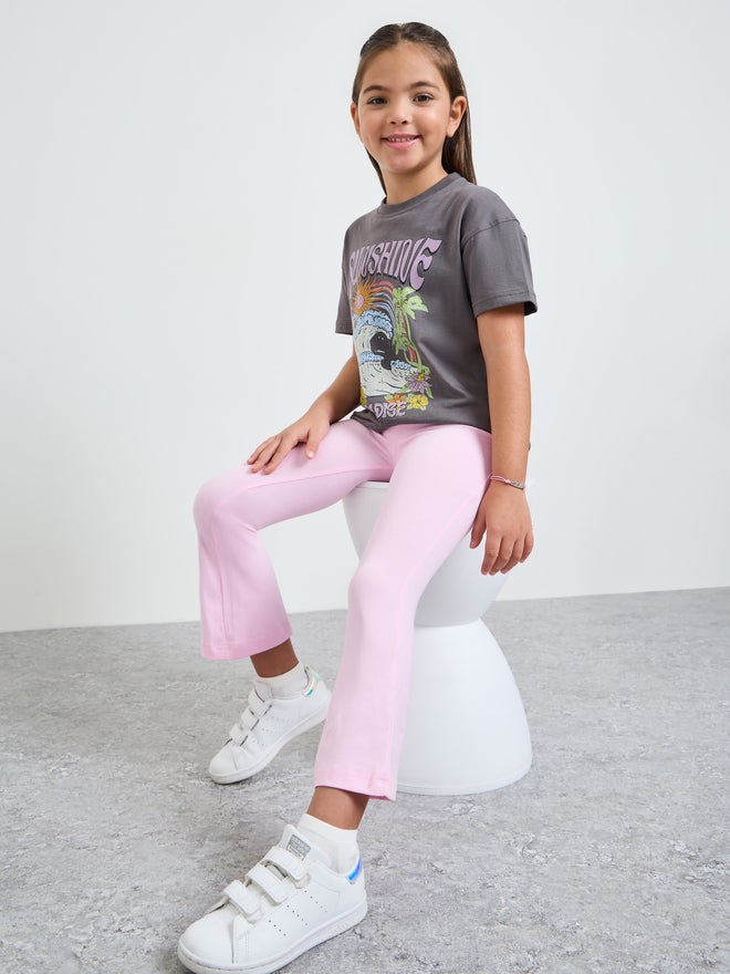 Styli Girls Graphic Print T-Shirt and Flared Leggings Set - Image 1