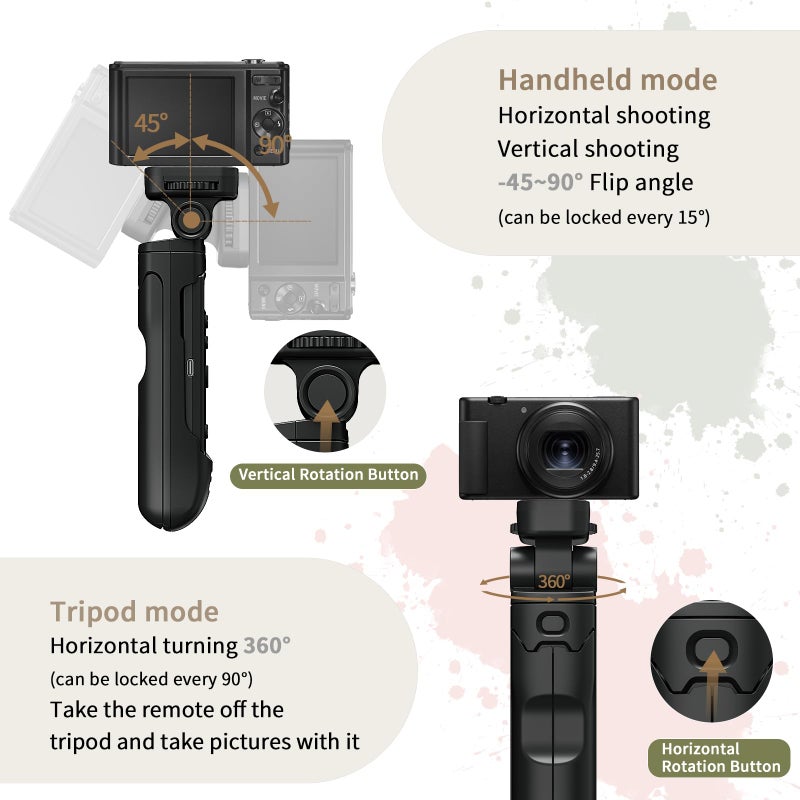 AODELAN for Sony Camera Tripod with Rechargeable Shutter Release,AODELAN Shooting Grip Wireless Remote Control Handle for A7C,A7III,ZV-1,ZV-E10,ZV-1F,A6100,A6400,A6700,A7IV,RX100 VII,A9,A9 II,DSC-RX0 II - Image 2