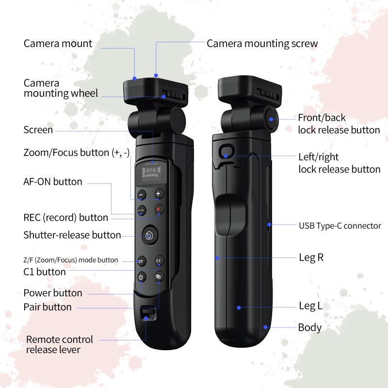 AODELAN for Sony Camera Tripod with Rechargeable Shutter Release,AODELAN Shooting Grip Wireless Remote Control Handle for A7C,A7III,ZV-1,ZV-E10,ZV-1F,A6100,A6400,A6700,A7IV,RX100 VII,A9,A9 II,DSC-RX0 II - Image 5