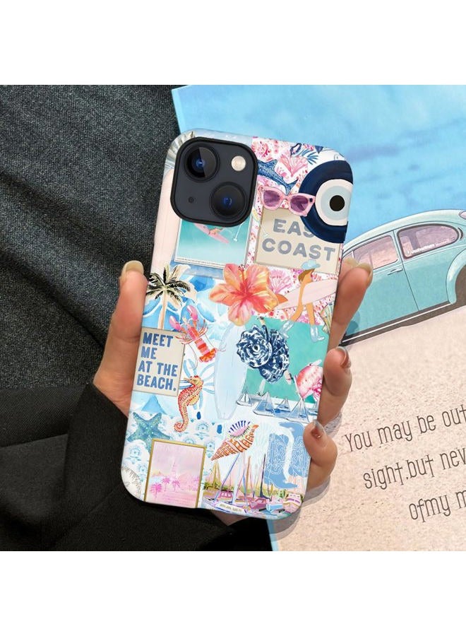Case Compatible with iPhone 14,Scratch Resistant Hybrid 2-Layer Hard Shell Phone Case,Seashells Beach Summer Jellyfish Collage - Image 5