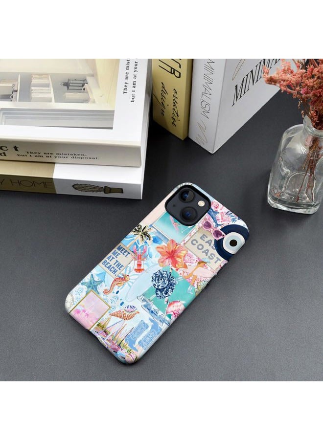 Case Compatible with iPhone 14,Scratch Resistant Hybrid 2-Layer Hard Shell Phone Case,Seashells Beach Summer Jellyfish Collage - Image 4