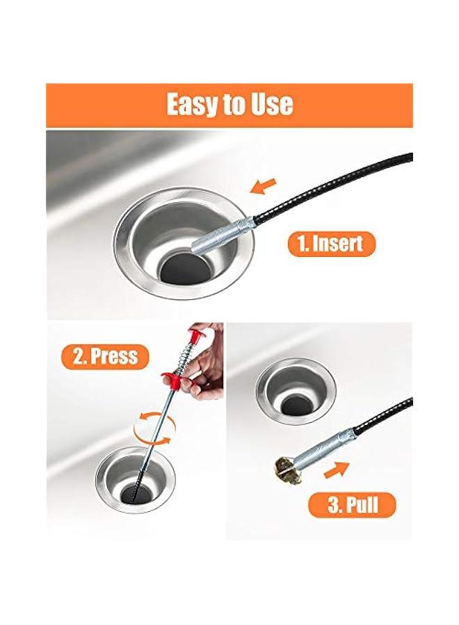 Hair Drain Clog Remover Tool – 6 × 25-Inch Sink Snake + 1 × 24-Inch Drain Cleaner Tool, Plumbing Snake for Shower, Toilet, Kitchen Sink  Tub – 7-Piece Hair Removal Tool Set - Image 5