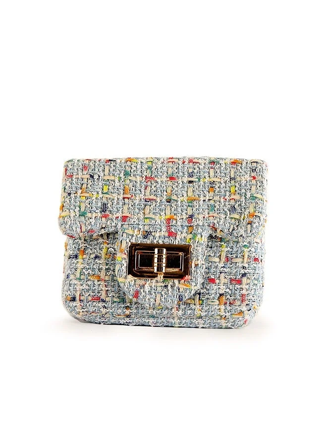 Lion Llama Tweed Mini Crossbody Bag for Girls | Stylish Blue Shoulder Purse | Small Elegant Sling Bag for Casual & Party Wear