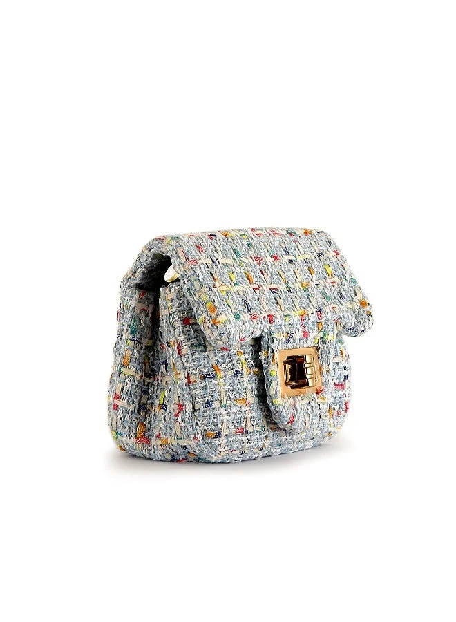 Lion Llama Tweed Mini Crossbody Bag for Girls | Stylish Blue Shoulder Purse | Small Elegant Sling Bag for Casual & Party Wear