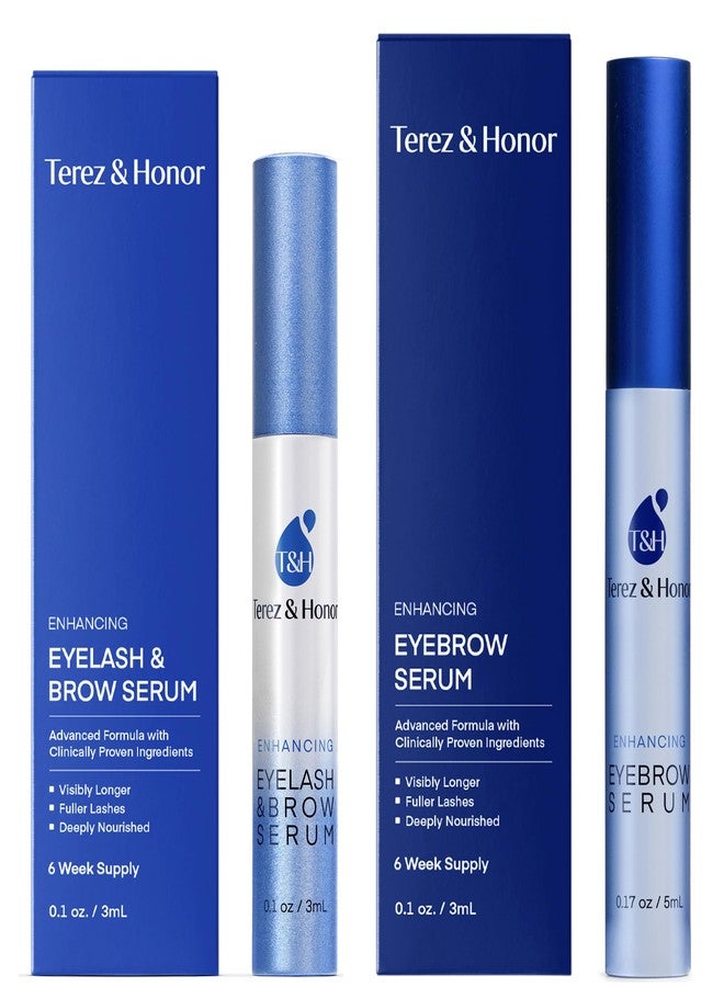 تيريز آند أونر مجموعة سيروم طبيعي للرموش مع سيروم للحواجب - معزز لنمو الرموش للحصول على رموش وحواجب أطول وأكثر كثافة وامتلاءً - تركيبة لطيفة وفعالة [3 مل + 5 مل] - Image 1