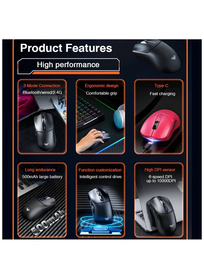 AULA SC580 Wireless Mouse Bluetooth/2.4G/Type-C 500mAh Battery With 6-speed DPI Support for Games - Image 4