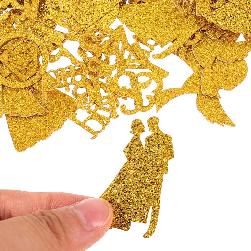 Gold Wedding Table Confetti Set with She Said Yes Ring Dress Bird Bow Shapes for Bridal Shower Engagement Party Decorations - Image 4