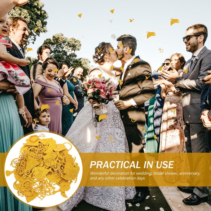 Gold Wedding Table Confetti Set with She Said Yes Ring Dress Bird Bow Shapes for Bridal Shower Engagement Party Decorations - Image 5