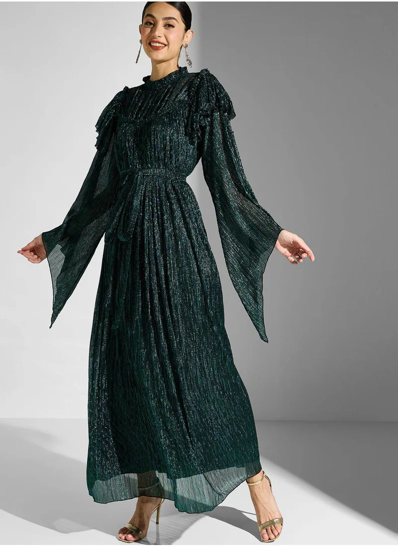 Golden Apple Bow Detail Bell Sleeve Dress