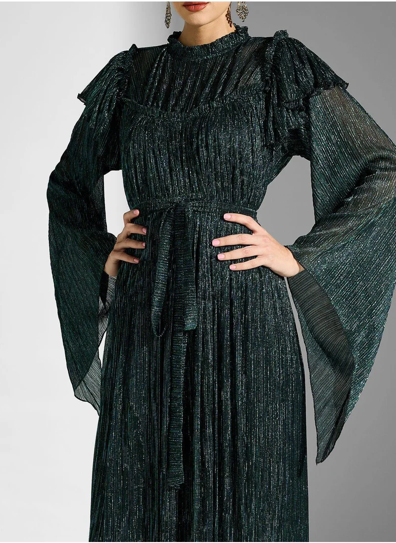 Golden Apple Bow Detail Bell Sleeve Dress