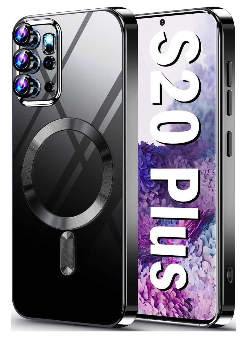 Electroplated Case For Samsung Galaxy S20 Plus Camera Lens Full Protection Compatible with MagSafe Wireless Charging, Shockproof Soft TPU Phone Magnetic Cover (Black)