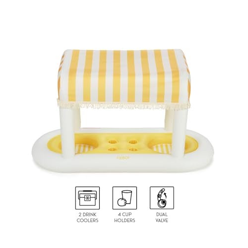 FUNBOY Giant Floating Yellow Cabana Stripe Drink Station, Removable Fabric Shade with Fringe, Perfect for Parties, Table-Top Decorations and in-Pool Refreshments. - Image 2