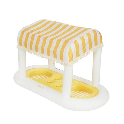 FUNBOY Giant Floating Yellow Cabana Stripe Drink Station, Removable Fabric Shade with Fringe, Perfect for Parties, Table-Top Decorations and in-Pool Refreshments. - Image 1