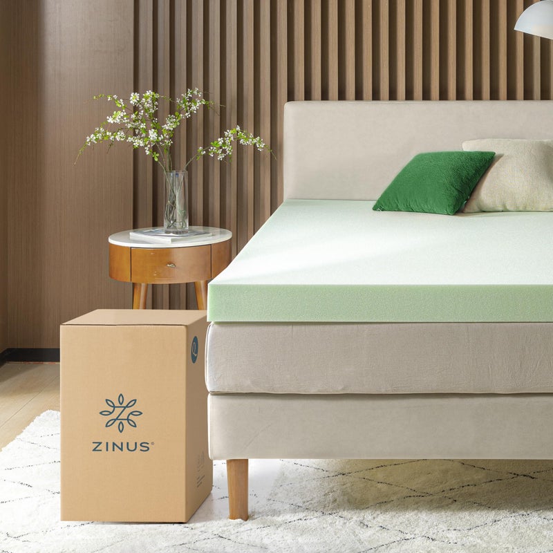 ZINUS 4 Inch Green Tea Memory Foam Mattress Topper, Pressure-Relieving Layer, Ideal for Back Pain Relief, Compact WONDERBOX Packaging, CertiPUR-US Certified, Full - Image 4