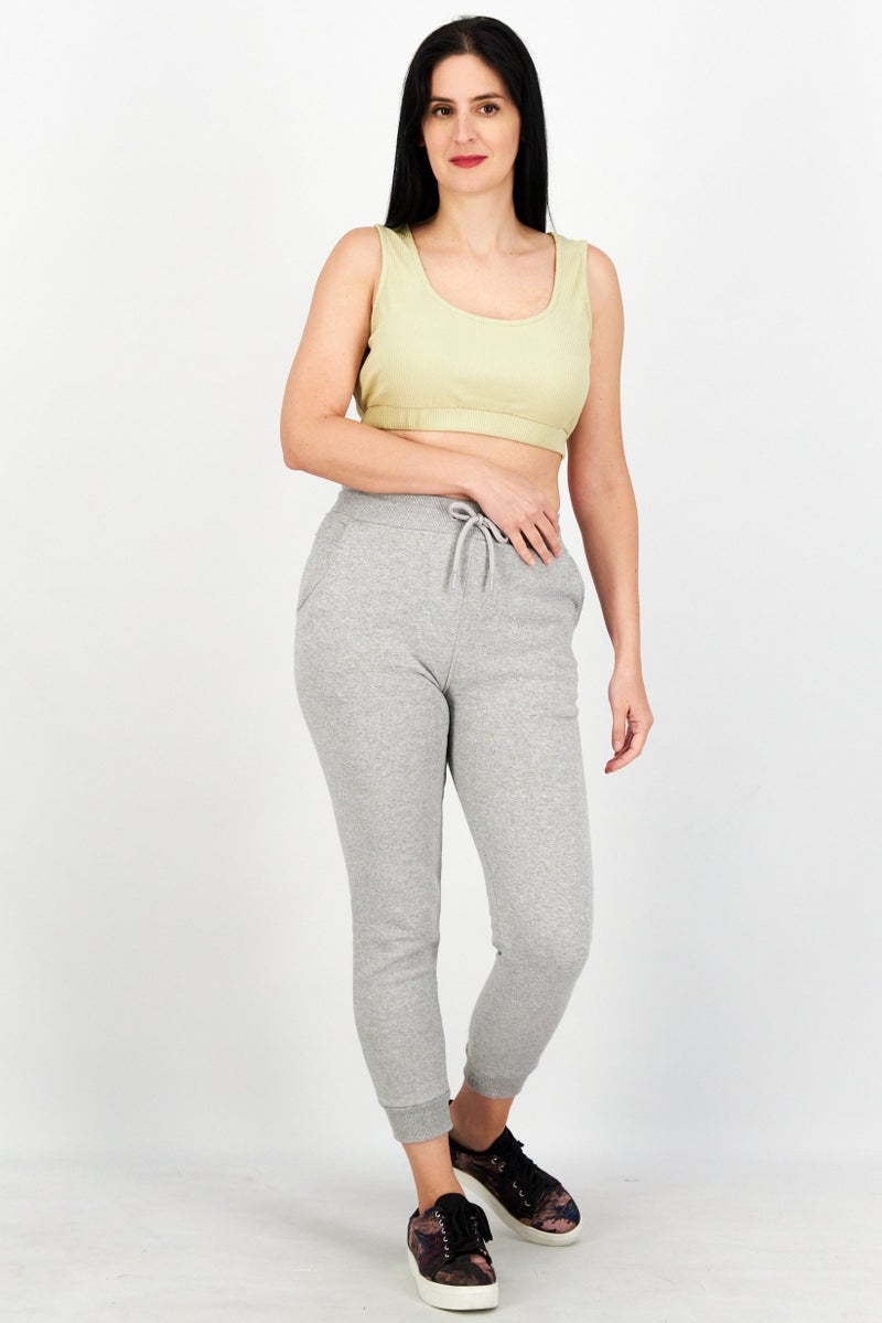 NA-KD Women Scoop Neck Sleeveless Textured singlet Cropped Top, Khaki - Image 3