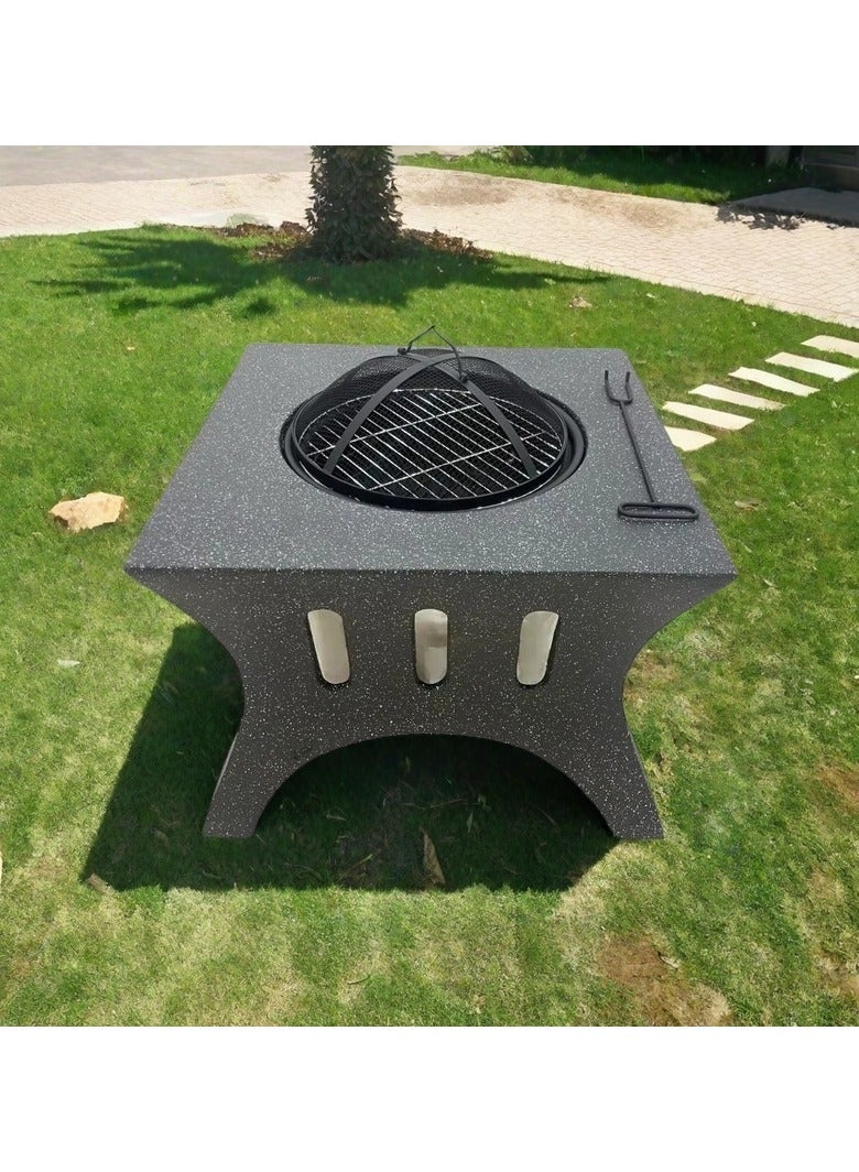Albawadi Outdoor Fire Pit BBQ Grill Garden Table Stove Fireplace Square Shape - Image 1