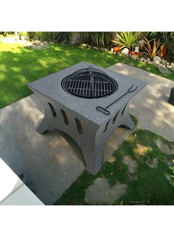 Albawadi Outdoor Fire Pit BBQ Grill Garden Table Stove Fireplace Square Shape - Image 5