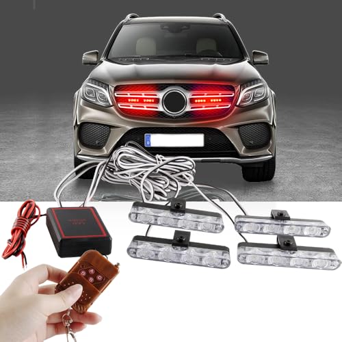 Sidaqi 4 in 1 12V Emergency Strobe Warning Grille Lights Caution Flash Lights For Car Truck DRL Ambulance Police Lights Remote Control Wireless-Red - Image 2