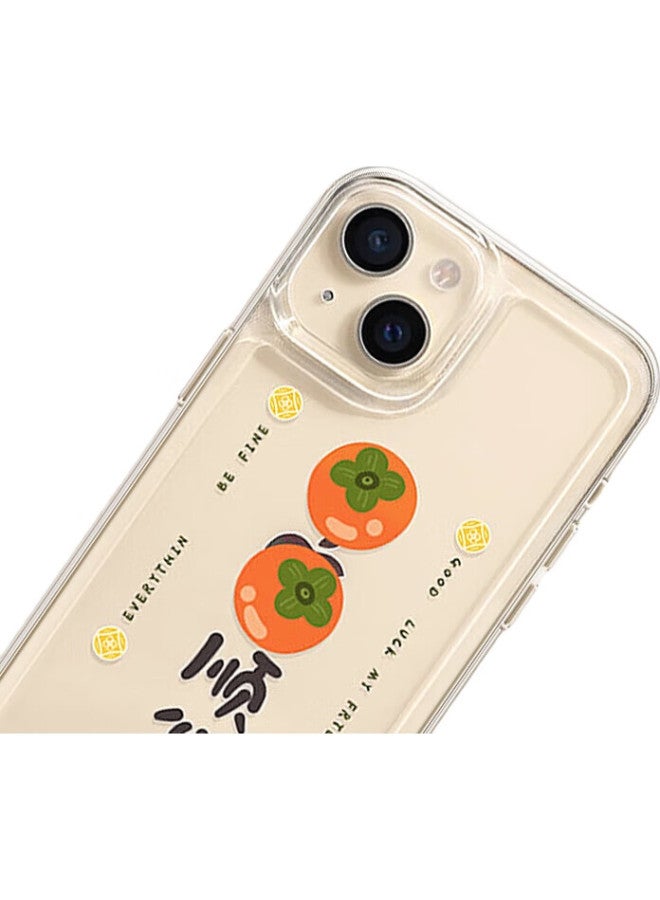 Langling Iphone 13 Case, Full Protection Camera Lens Cover Style Ultra-Thin Painted Cute Design For Men And Women, Transparent Silicone Shockproof Soft Case, Persimmon For Good Fortune - Image 3
