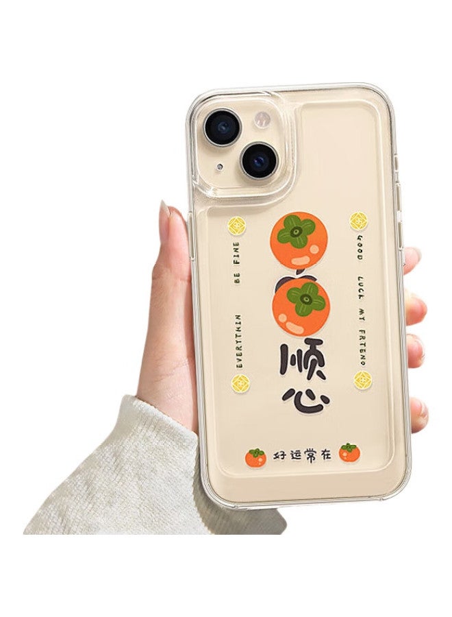 Langling Iphone 13 Case, Full Protection Camera Lens Cover Style Ultra-Thin Painted Cute Design For Men And Women, Transparent Silicone Shockproof Soft Case, Persimmon For Good Fortune - Image 2