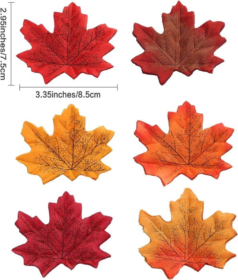 Whaline 300Pcs Fall Artificial Maple Leaves 3.35 Inch Fake Mixed Autumn Leaves Thanksgiving Table Decor Assorted Colors Faux Fall Leaves for Thanksgiving Weddings Festival Events Party Crafts - Image 2