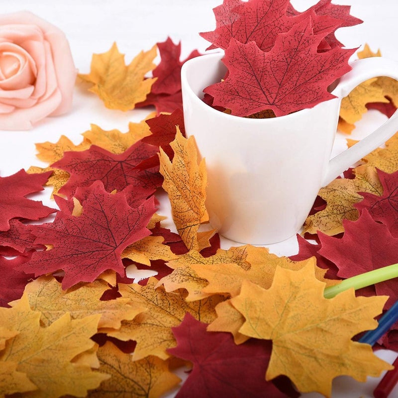 Whaline 300Pcs Fall Artificial Maple Leaves 3.35 Inch Fake Mixed Autumn Leaves Thanksgiving Table Decor Assorted Colors Faux Fall Leaves for Thanksgiving Weddings Festival Events Party Crafts - Image 3