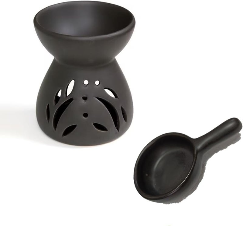Essential Oil Burner, Wax Burner Ceramic Oil Burners, Ceramic Tea Light Burner, Aromatherapy Oil Burner for Home Bedroom Decor Christmas Housewarming Gift(Black)