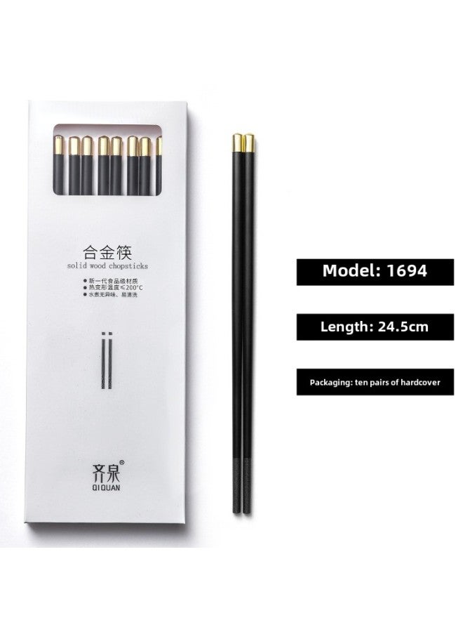 Qiquan Alloy Chopsticks Household Simple Non-slip Chopsticks Hotel High Temperature Resistant Sterilizable Tableware Internet Popular Chopsticks-Color:Black Gold Simple Copper Hat  - Image 1