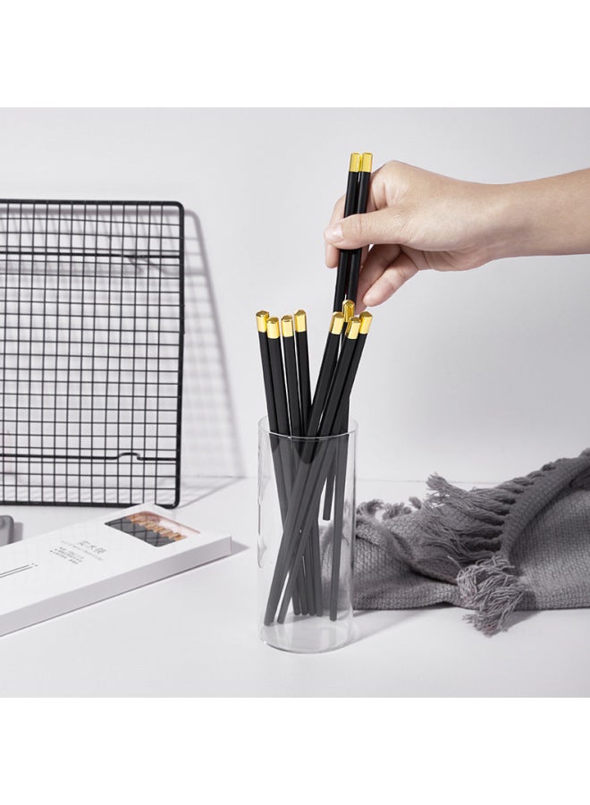 Qiquan Alloy Chopsticks Household Simple Non-slip Chopsticks Hotel High Temperature Resistant Sterilizable Tableware Internet Popular Chopsticks-Color:Black Gold Simple Copper Hat  - Image 4