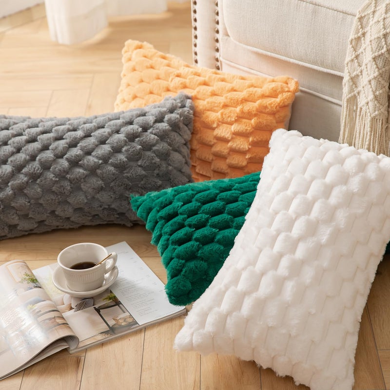 MANDIOO Pack of 2 Dark Green Super Soft Plush Fluffy Decorative Throw Pillow Covers 12x20 inch Faux Fur Wool Velvet Cushion Covers Pillow Cases Couch Sofa Bed Living Room - Image 5