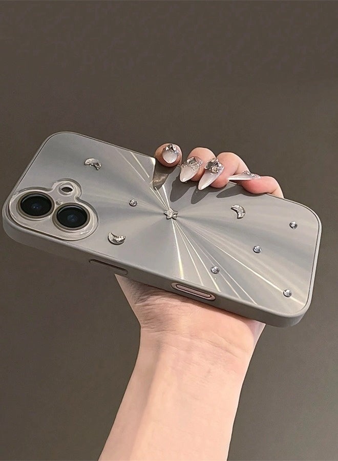ShebSheb Luxury Glitter Cute 3D Stars Moon Aurora Laser Case Compatible With iPhone 16 Plus,CD Pattern Shining Glass Lens Protection Soft Back Cover - Image 4