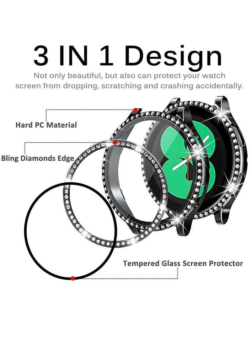 SYOSI Glass Protector, Case Cover Screen Protector, Protective Bumper Cover, for Samsung Galaxy Watch 4 40mm, Black 2 Pack - Image 2