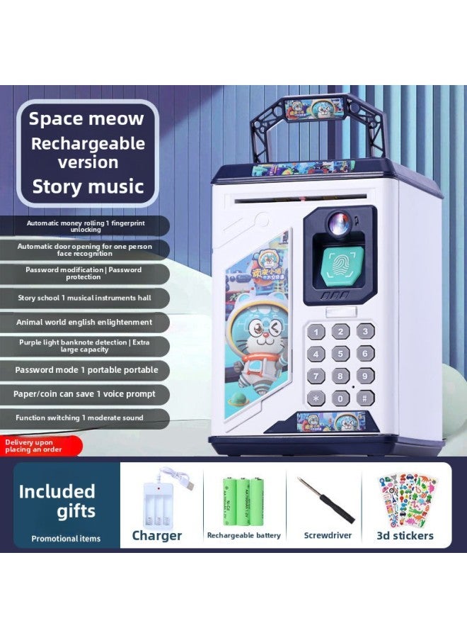 2024 Boys And Girls Password Box Large Capacity Can Be Saved For Boys Astronauts Children's Savings Piggy Bank-Color:906 Blue Planet Cat—18 Major Function Face Recognition Automatic Door Opening—rechargeable Model - Image 1