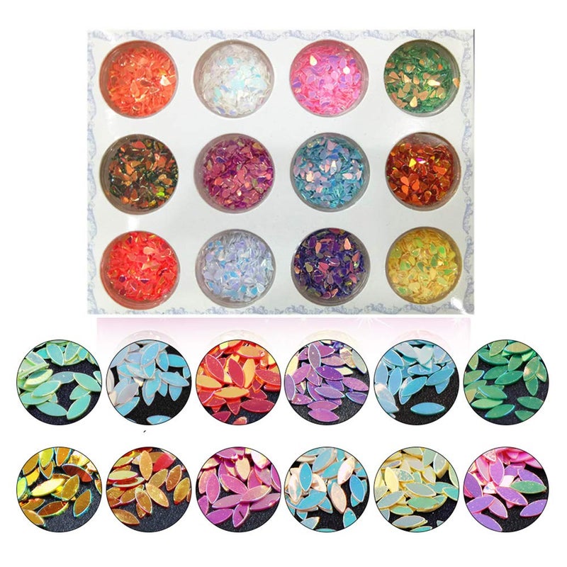 Minejin Nail Horse Eye and Drop Glitter Sequins Colorful Confetti Chunky Flake Manicure Decoration 24Pots