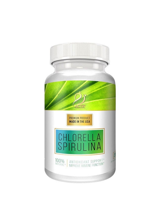 ACTIF 100% Ocean Cleaned Organic Chlorella and Spirulina, Non-GMO, Best Detox and Vegan Diet Supplement, Made in USA - 120 Tablets - Image 1