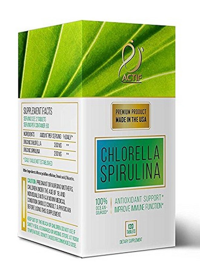 ACTIF 100% Ocean Cleaned Organic Chlorella and Spirulina, Non-GMO, Best Detox and Vegan Diet Supplement, Made in USA - 120 Tablets - Image 3