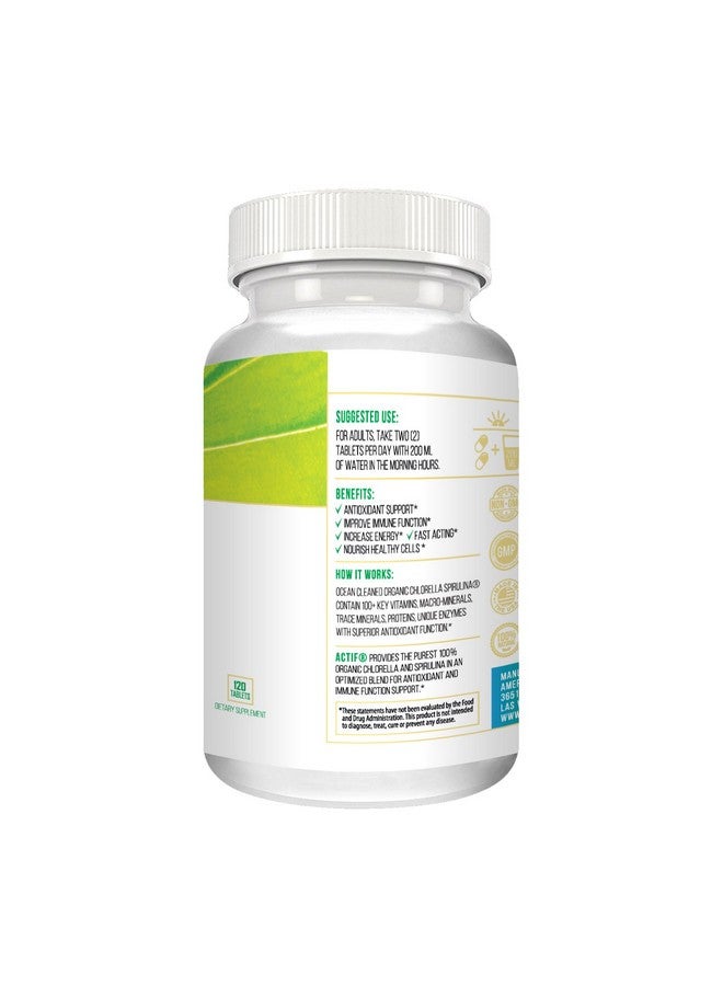 ACTIF 100% Ocean Cleaned Organic Chlorella and Spirulina, Non-GMO, Best Detox and Vegan Diet Supplement, Made in USA - 120 Tablets - Image 4