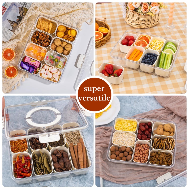 WACOI Divided Snack Serving Tray with Lid and Handle Travel Snackle Charcuterie Container Portable Storage Organizer for Candy, Fruits, Nuts, Snacks, Party, Picnic 2 Packs White - Image 3