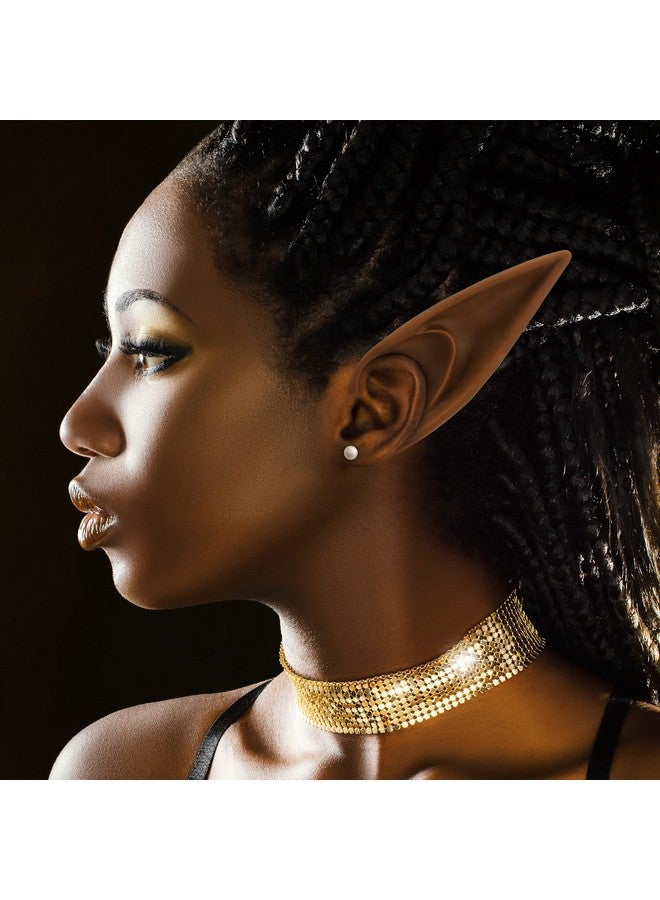 FRESHME 2 Pairs Brown Elf Ears Short And Long Fairy Ears Set Silicone Vampire Ears Anime Pixie Elven Ear Brown Skin For Women Cosplay Christmas Halloween Renaissance Masqerade Costume Accessories - Image 3