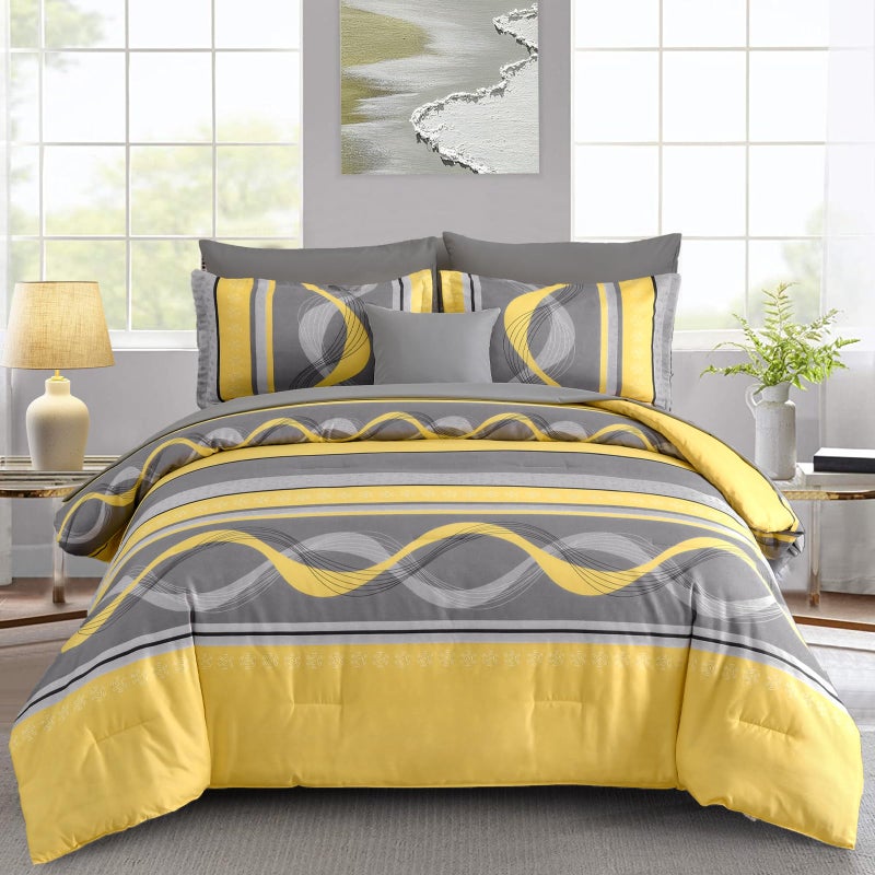 Anibedding Yellow Comforter Set Queen Size,8 Pieces Bed in a Bag Patchwork Striped Bedding Sets,Boho Soft Microfiber Bedding Set for All Season(90"Ã—90") - Image 1