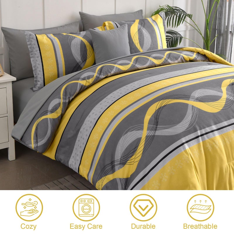 Anibedding Yellow Comforter Set Queen Size,8 Pieces Bed in a Bag Patchwork Striped Bedding Sets,Boho Soft Microfiber Bedding Set for All Season(90"Ã—90") - Image 4