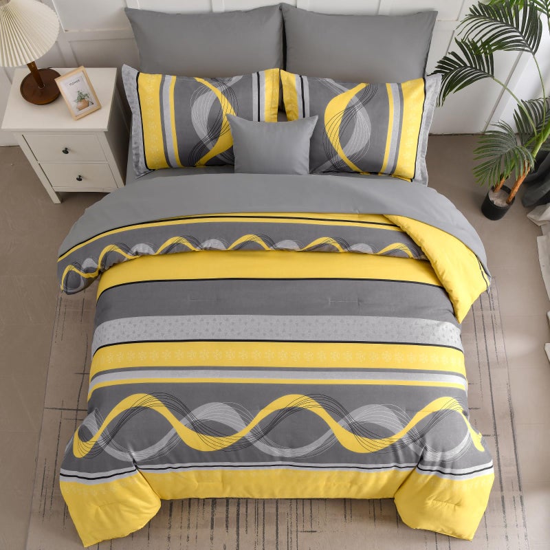 Anibedding Yellow Comforter Set Queen Size,8 Pieces Bed in a Bag Patchwork Striped Bedding Sets,Boho Soft Microfiber Bedding Set for All Season(90"Ã—90") - Image 2