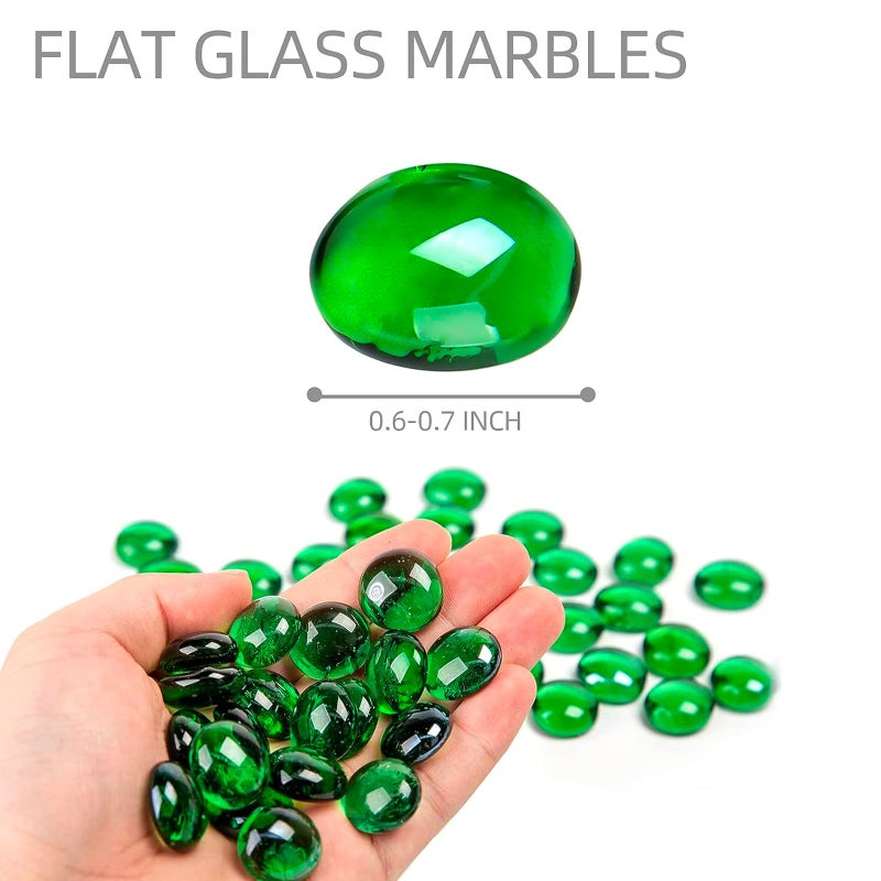 FUTUREPLUSX 1LB Green Flat Glass Marbles, Premium Colored Gems Fish Bowl Marbles Decorative Mosaic Glass Pebbles Floral Smooth Stones for Vases Aquarium Home Decor - Image 2