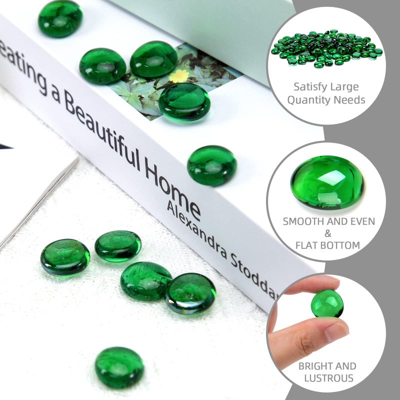 FUTUREPLUSX 1LB Green Flat Glass Marbles, Premium Colored Gems Fish Bowl Marbles Decorative Mosaic Glass Pebbles Floral Smooth Stones for Vases Aquarium Home Decor - Image 3