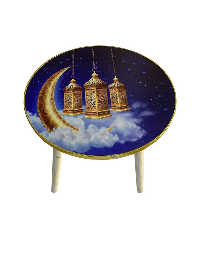 East Lady Round Shape Wooden Table Blue/Gold-40x49cm  - Image 2