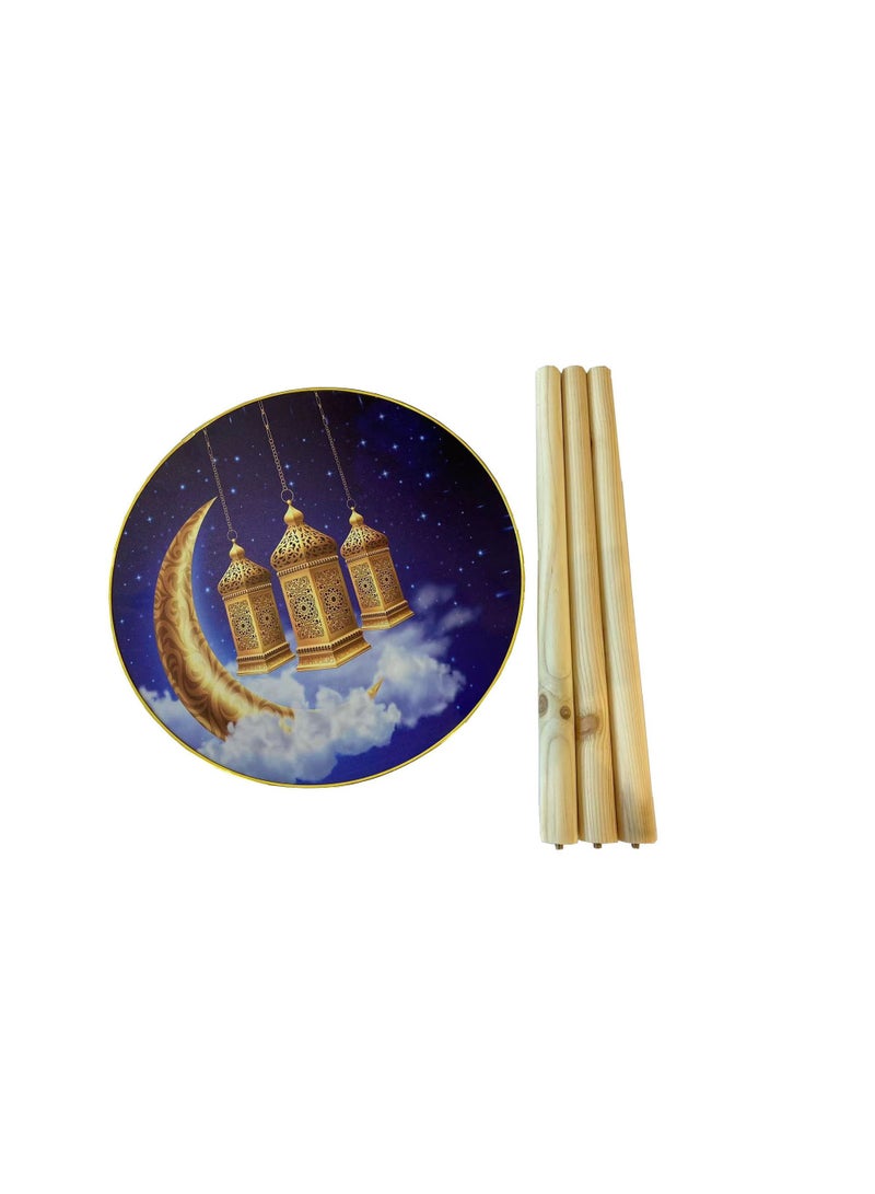 East Lady Round Shape Wooden Table Blue/Gold-40x49cm  - Image 3