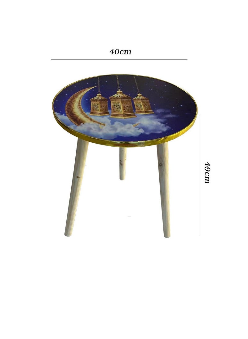 East Lady Round Shape Wooden Table Blue/Gold-40x49cm  - Image 5