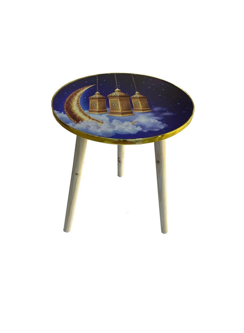 East Lady Round Shape Wooden Table Blue/Gold-40x49cm  - Image 1